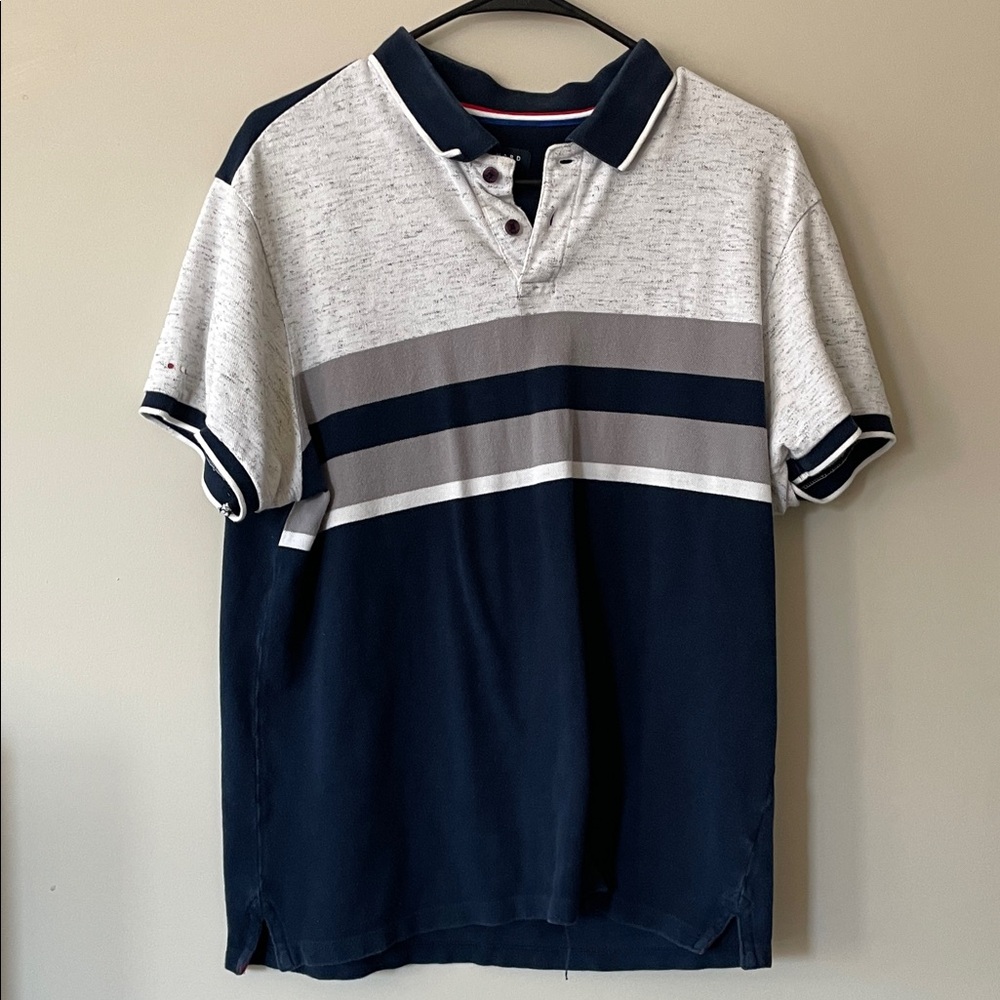 Men's Navy and Gray Polo Shirt